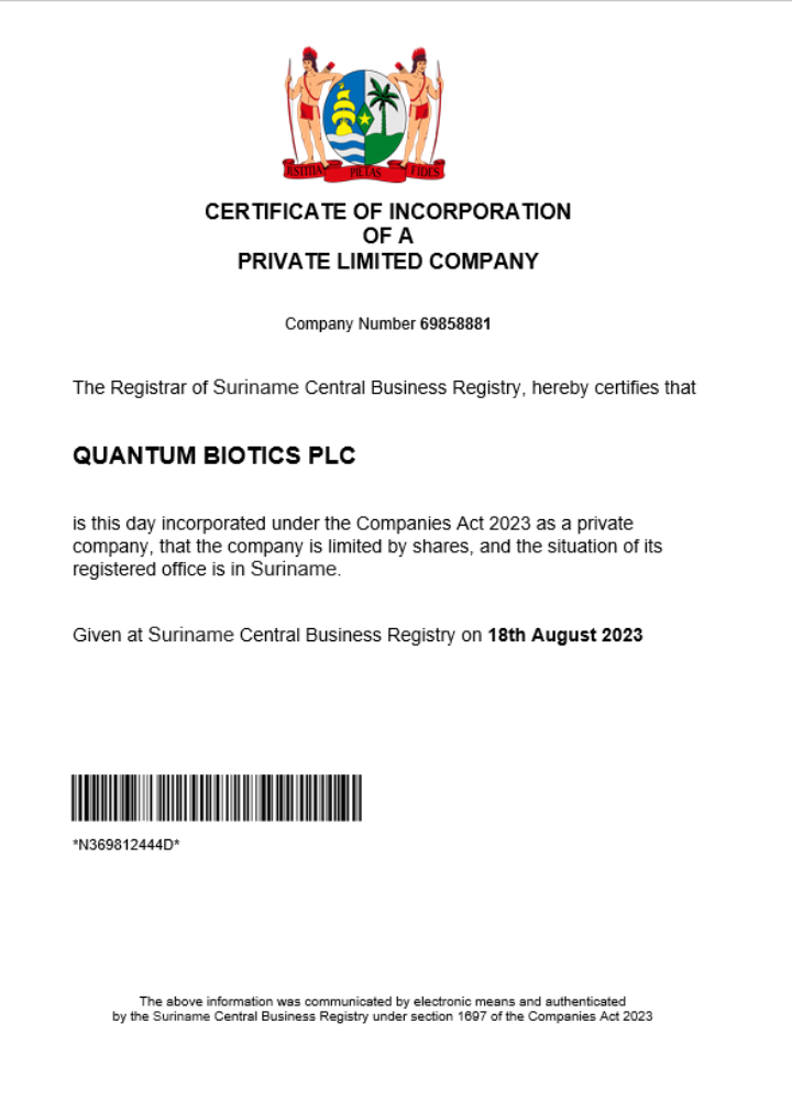 Suriname business registration certificate Word and PDF template